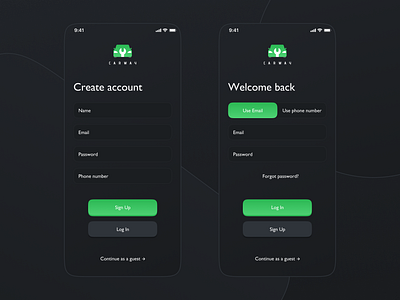 Carway - Log In / Sign Up app dark design log in sign up ui