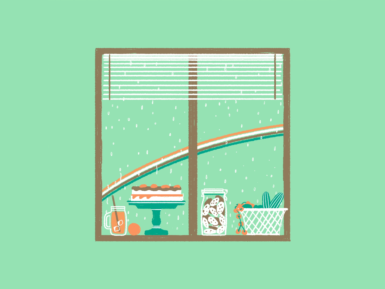 rain drops animation cake food green homepage illustration loop photoshop quarantine rain rainbow relax summer website window