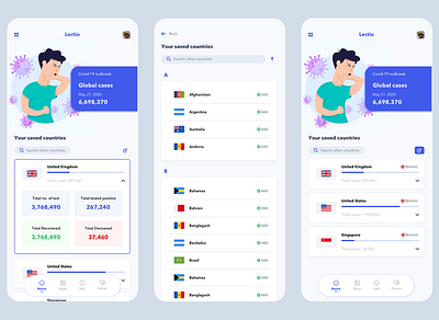 Lectio App advice app app design branding coronarender coronavirus covid 19 covid 19 dashboard edit healthcare homepage medical app minimalist mobile app product design search information ui ux design virus information