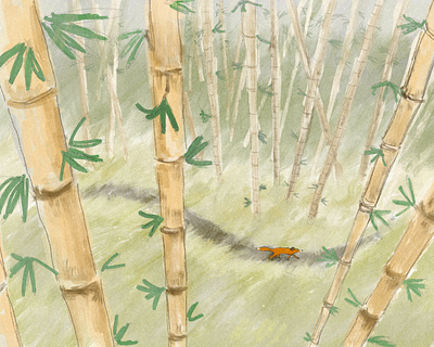 Fox in Bamboo Forest atmospheric bamboo forest fox illustration paint pencil procreate procreate app procreate art