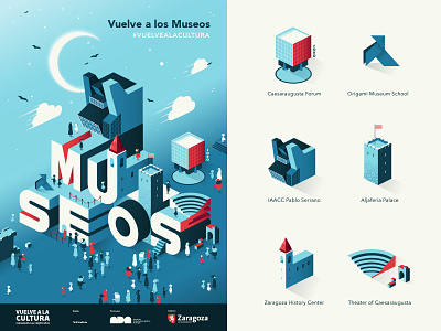 Returns to Museums, Poster aragón covid19 culture illustration isometric art monumentvalley museum museum of art poster art spain zaragoza