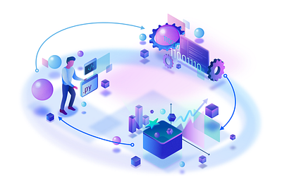 IT process illustration affinity designer blue code coding gradient graphic illustration it it process problem problem solving process purple technology