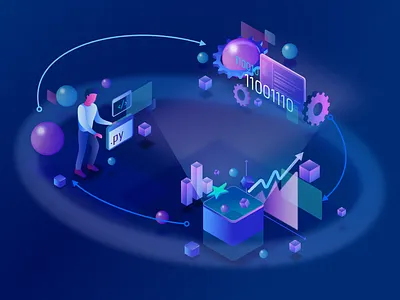IT process illustration - dark binary code code coding gradient illustration it it process problem solving process purple