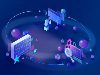 Problem solving process - dark affinity designer blue code coding gradient illustration it it process person problem problem solving process purple