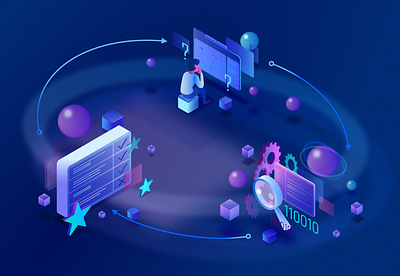 Problem solving process - dark affinity designer blue code coding gradient illustration it it process person problem problem solving process purple