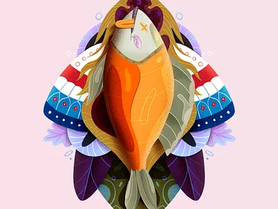 Beauty Dead blue fish fly illustrator ocean orange pink procreate purple red wings