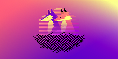 Nested Waf and Woof design fox illustration nest synthwave vector wolf