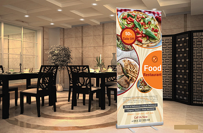 Resturant Roll up Banner orange color banner banner ad banner ads banner design branding branding design design flyer design illustration poster design print ad roll up banner design rollup banner mockup