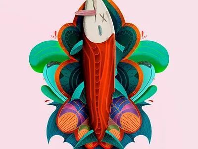 dead beauty blue drops fish fishing green illustrator leaves orange plants procreate tongue