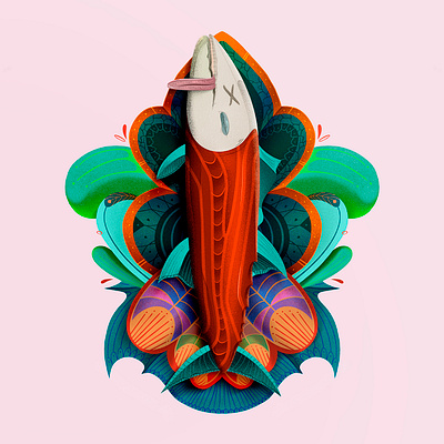 dead beauty blue drops fish fishing green illustrator leaves orange plants procreate tongue