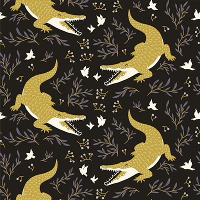 Crocodile pattern background illustration pattern крокодилы птицы растительный флора