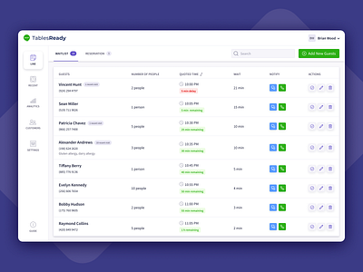 Waitelist feature table tablesready ui ux waitelist waitelist app web app