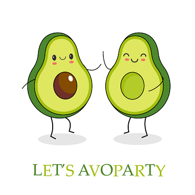 Avocado party avocado character design dance face freinds fruit fun happy party print t shirt