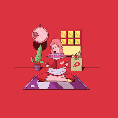 More free time during the coronavirus adobe book covid 19 covid19 delivery deliveryapp girls illustration livingroom meditation read vector