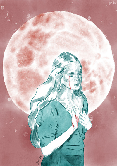 She of the Moon artwork blood crying design illustration illustration art illustrations moon moonlight moonlit photoshop watercolor watercolour