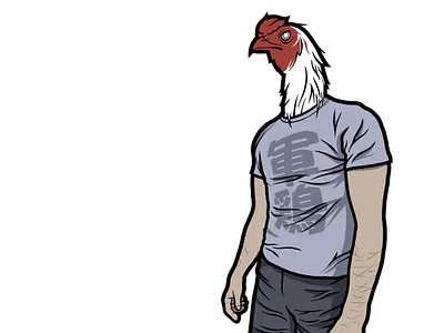 Shamo chicken illustration kanji outline vector