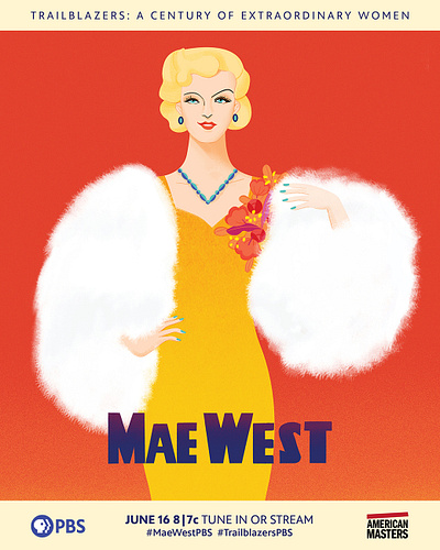 Mae West for PBS 2d art direction character design drawing fashion flatdesign illustration mood vector