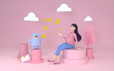 Baby Token 3d character design illustration