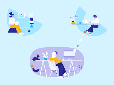 Remote design team communication - Illustration brand design brand identity character illustration characterdesign collaboration communication designer illustraion overflow remote team remotework shapes teamwork userflow website