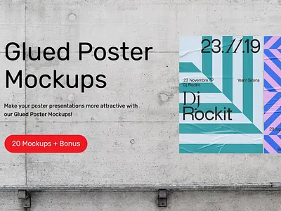 Glued Poster Mockups bundle design download glued illustration mockups poster print psd template wall