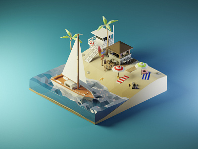 Summer Vibes Low Poly Beach 3d 3dillustration 3dmodeling b3d beach blender3d diorama illustration isometric low poly lowpoly lowpolyart render renders sand sea summer