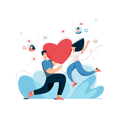 Couple talking online and meeting character dating dating app digital heart illustration lifestyle love people people illustration vector vector illustration