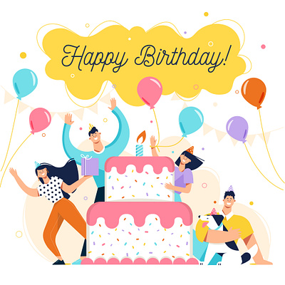 Friends having the best birthday party together birthday birthday card cake character dog illustration lifestyle party people people illustration vector vector illustration