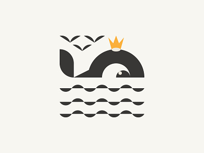 Whale for "Number5" animal bird birds crown fish geometric geometry illustration logo mark modern ocean sea symbol wave waves whale