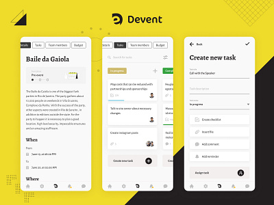 Devent - Event manager app assign task design event events kanban mobile task task management task manager tasks trello ui uidesign ux