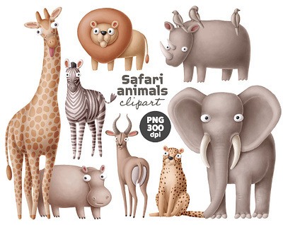 Safari animals clipart africa animals cartoon character creative market design doodle drawing giraffe illustration safari zebra