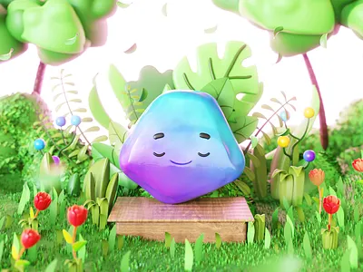 Opal 3d avatar blue character gradient illustration magenta purple stone