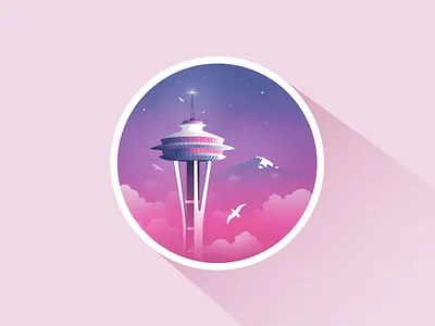 Space Needle, Seattle california illustration landingpage losangeles love madebymarko nirvana pacificnorthwest seagulls seattle seattle met seattleseahawks seattlewashington space spaceneedle sunrise sunset ui washington washingtonstate