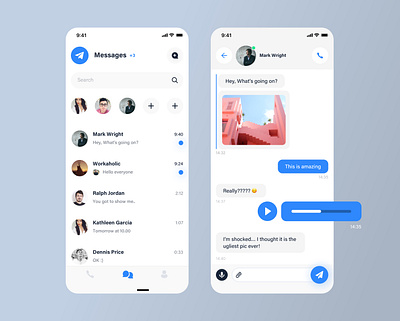 Telegram Redesign app application blue call chat chats chatting connected message messages messaging redesign send social telegram ui ui ux ux voice