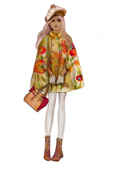 Winter girl coat design fashion illustration girly hat winter