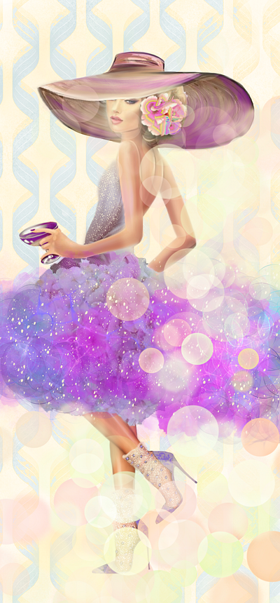 Glam girl 3d art cocktail girl glitter illustration