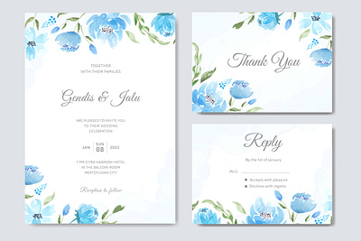 Blue floral watercolor set wedding invitation template background botanical card design floral flower foliage frame illustration invitation invite nature set spring template vector vintage watercolor wedding white