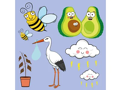 Characters for LeavingCard.com adobe illustrator art avocados bumble bees card design design digital drawing graphic graphic design illustration illustrator stork