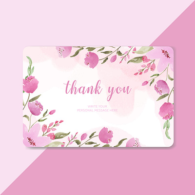 Pink floral watercolor thank you card template background card decoration design floral flower frame greeting illustration invitation leaf pink rose summer template vector vintage watercolor wedding white