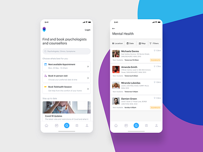 Mental Health App pt.3 app clean design doctor find health healthcare interface ios iphone iphonex medicine mental health minimal mobile phone app search ui ux web