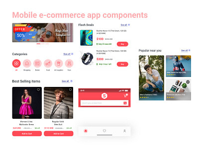 Mobile app E-commerce Components buy cards carousel cart categories design dribbble ecommerce invite ios mobile mobileapp search slider ui uidesign uiux ux uxdesign uxui