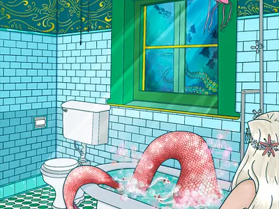 Bath Time - MerMay2020 art digitalart hair illustration mermaid mermay mermay2020 procreate skillshare underwater