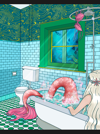 Bath Time - MerMay2020 art digitalart hair illustration mermaid mermay mermay2020 procreate skillshare underwater