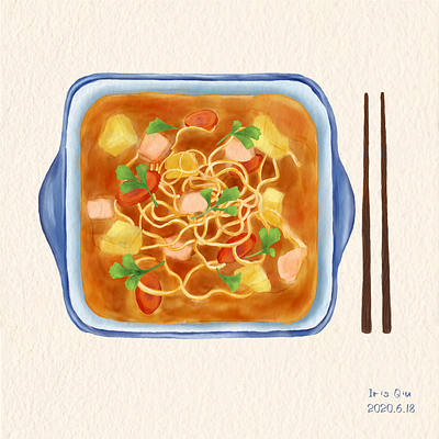 Curry Chicken Noodle curry food illustration noodles tomato