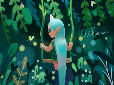 秋千 girl illustration