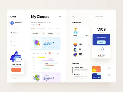 Class. analytics app card character dashboard illustration learning sidebar skill student teacher timeline tutorial ui ui design ux ux design web web app website