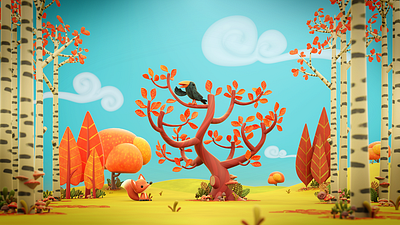 Autumn 3d autumn cartoon character characterdesign fox foxy illustration