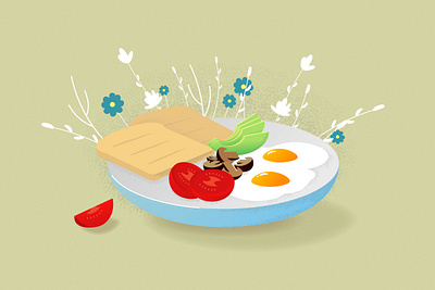 Lunch! art avocado bread brunch champignon digital dinner eggs flat flowers food illustration lunch mushrooms nature smile supper tomato tost