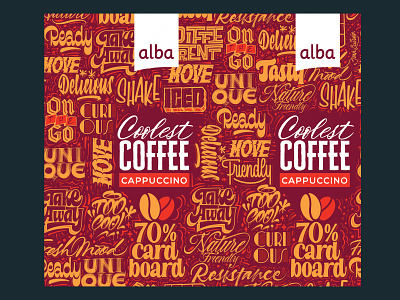 Alba Coolest Coffee brushlettering calligraphy cappuccino coffee handlettering lettering on the go packaging pattern pattern design procreate take away