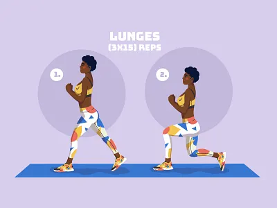 Lunges - Fitness adobe illustrator challenge character fit fitness girl character health home fitness illustration sport stay at home stay healthy stay home stayhome vector illustration