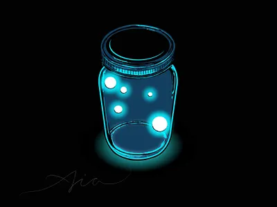Fire Flies in a Bottle by Aia 3d art adobe illustrator digital art digital illustration digital pen fireflies glow in the dark illustration
